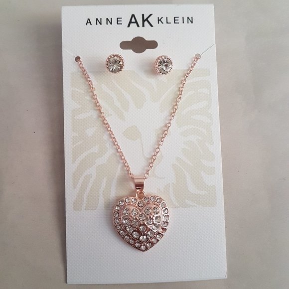 Anne Klein Stud Earrings, Heart Pendent Necklace - Picture 1 of 4
